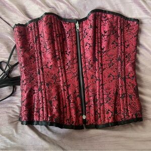 Red and Black Floral Corset whimsy goth fairy mayhem ball Lady Gaga inspo